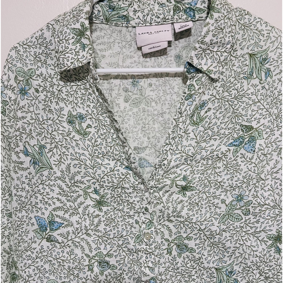 Laura Ashley Floral Linen Blouse Women’s Large Green Romantic Cottagecore Shirt - Picture 5 of 6